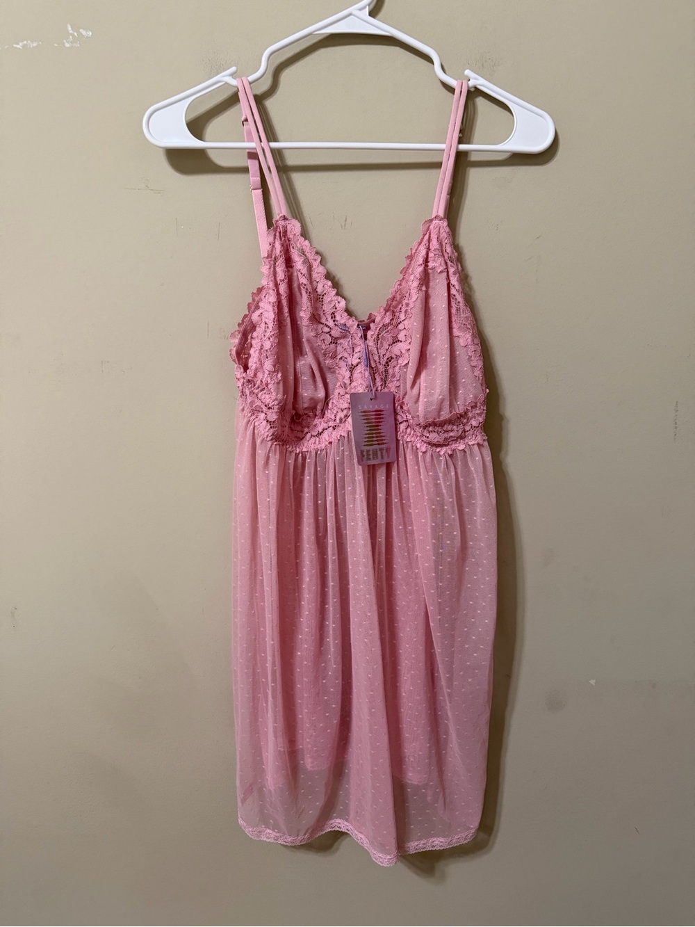 Savage by Fenty NEW plus 2x babydoll Sheer Pink Lace Chemise Nighty dress